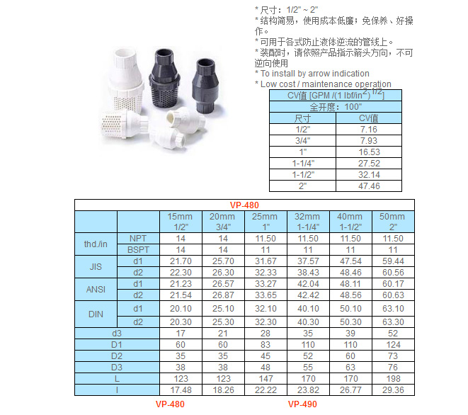 弹簧式逆止阀 、弹簧式终端逆止阀